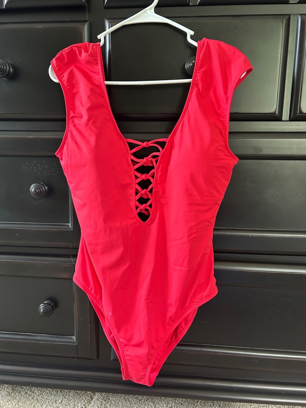 Bleu Rod Beattie Bright Red Lace-Up One-Piece Swimsuit